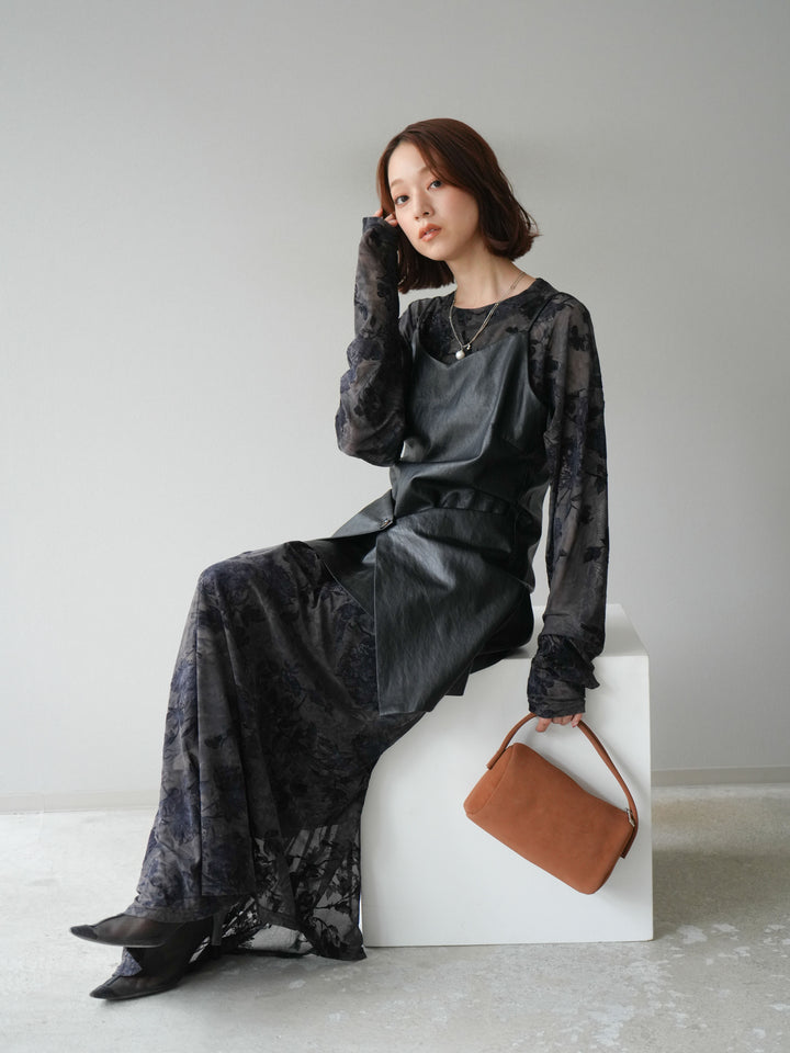 [予約]レイヤードレザーキャミソールチュニック/ブラック