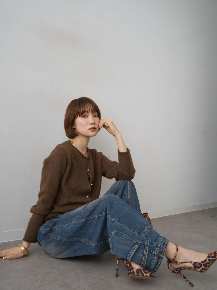 [予約]プチゴールドボタンニットカーディガン/brown