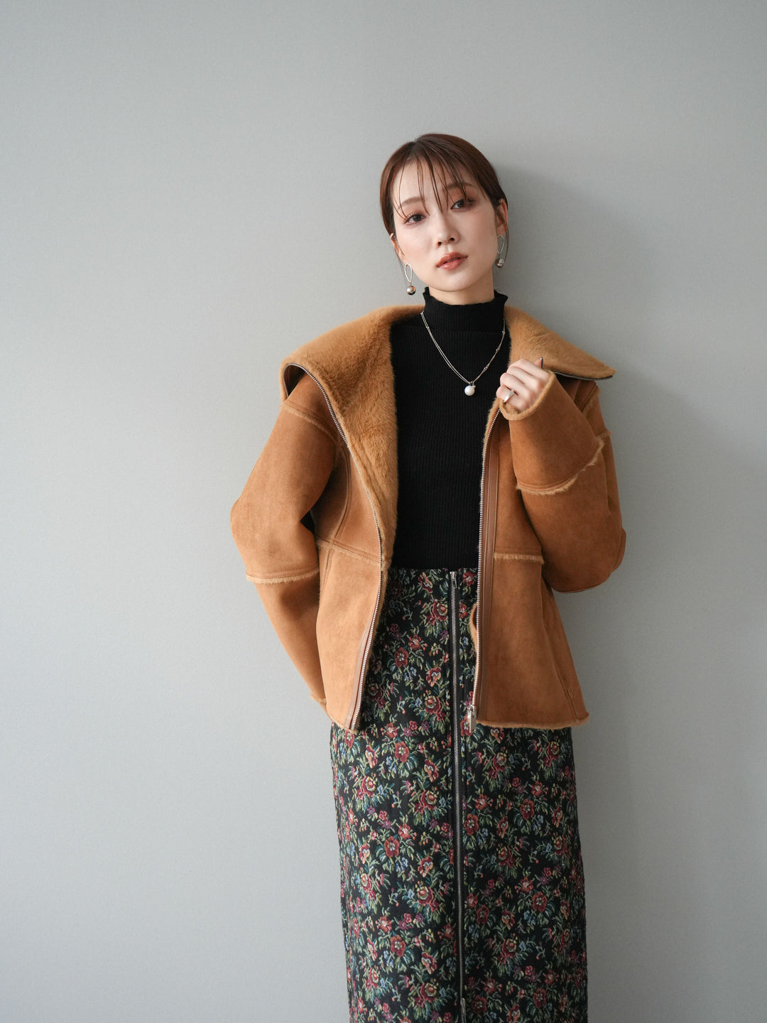 [予約]スタンドカラームートンZIPジャケット/camel