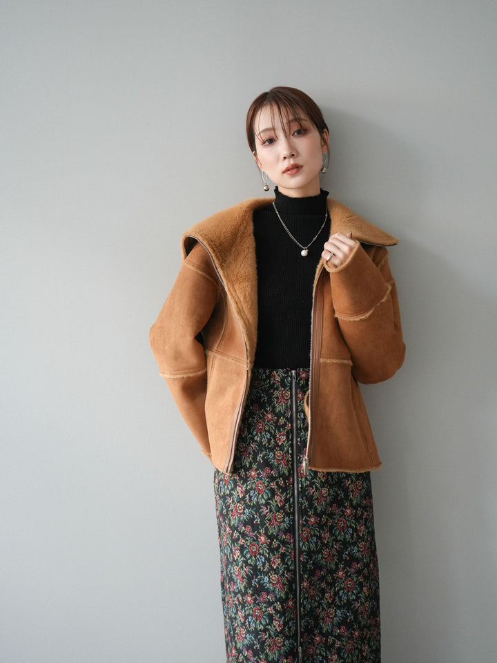 [予約]スタンドカラームートンZIPジャケット/camel