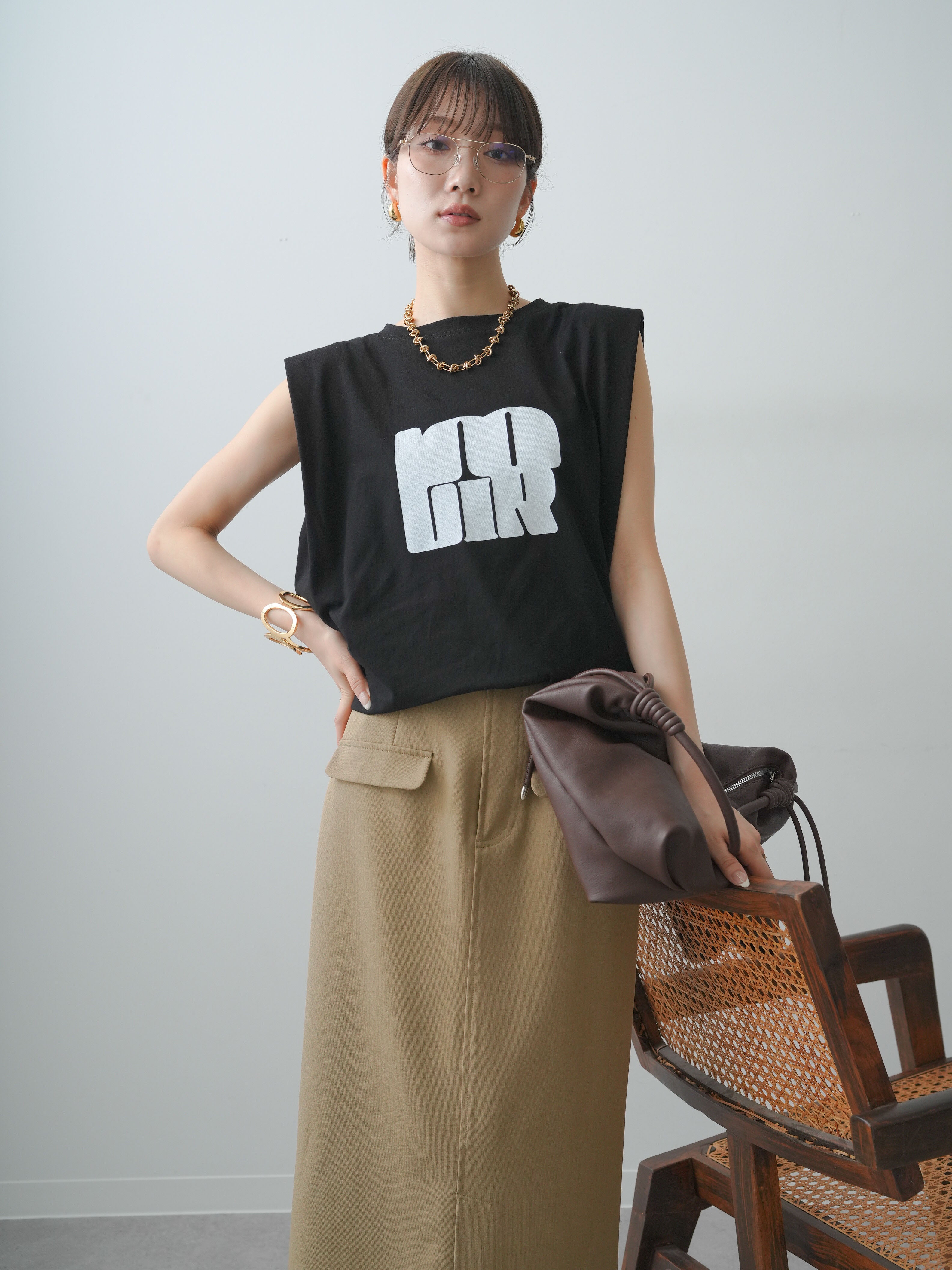 デサント　ノースリーブ&スカート SET]ショルダータックノースリーブオーバーTEE+クレープデシンフラップ