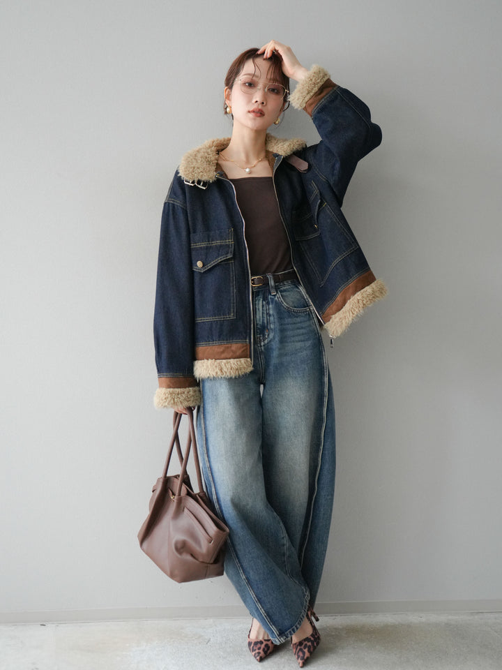 [予約]サイド切替カーブデニムパンツ/blue