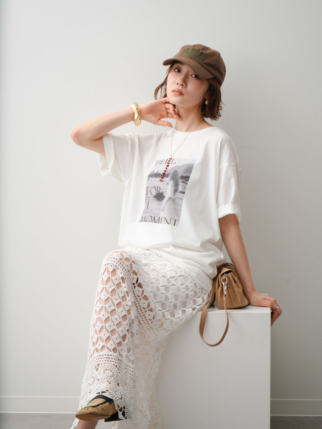 [SET]フォトプリントロゴTEE+クロシェレースIラインスカート(2set)