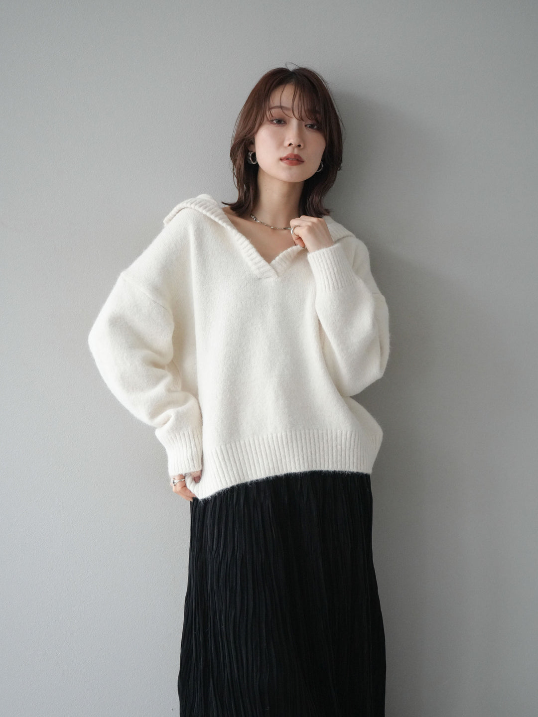 [SET]スキッパーニットプルオーバー+選べるアクセセット(2set)