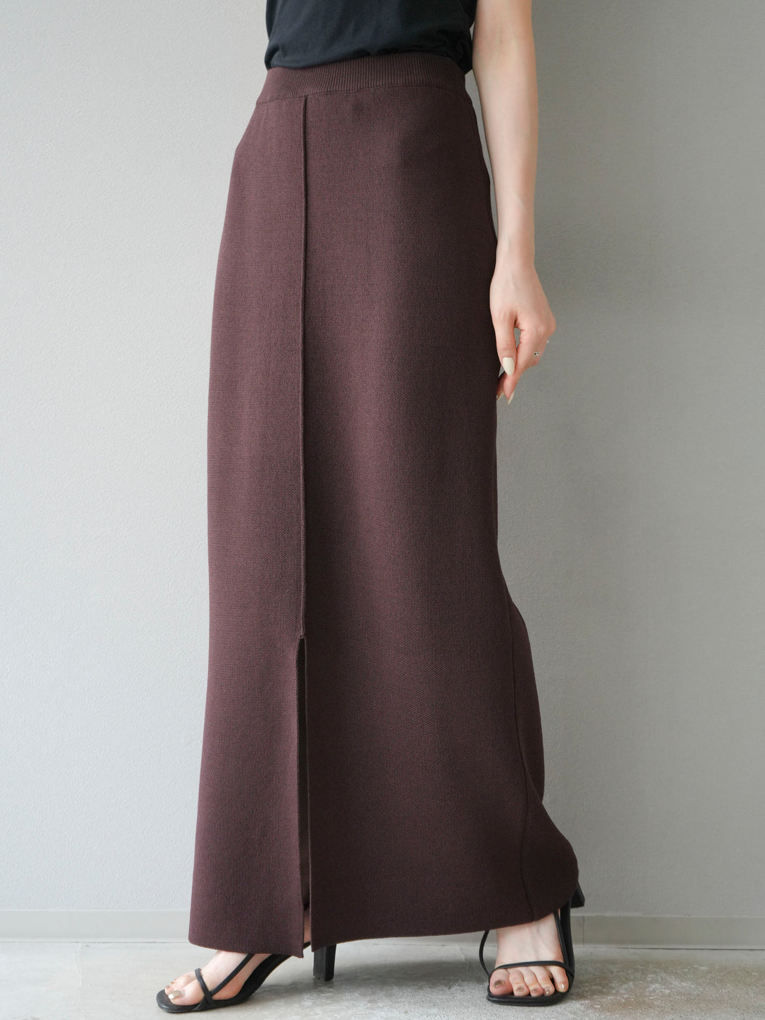 [予約]レーヨンポリIラインニットスカート/ブラウン