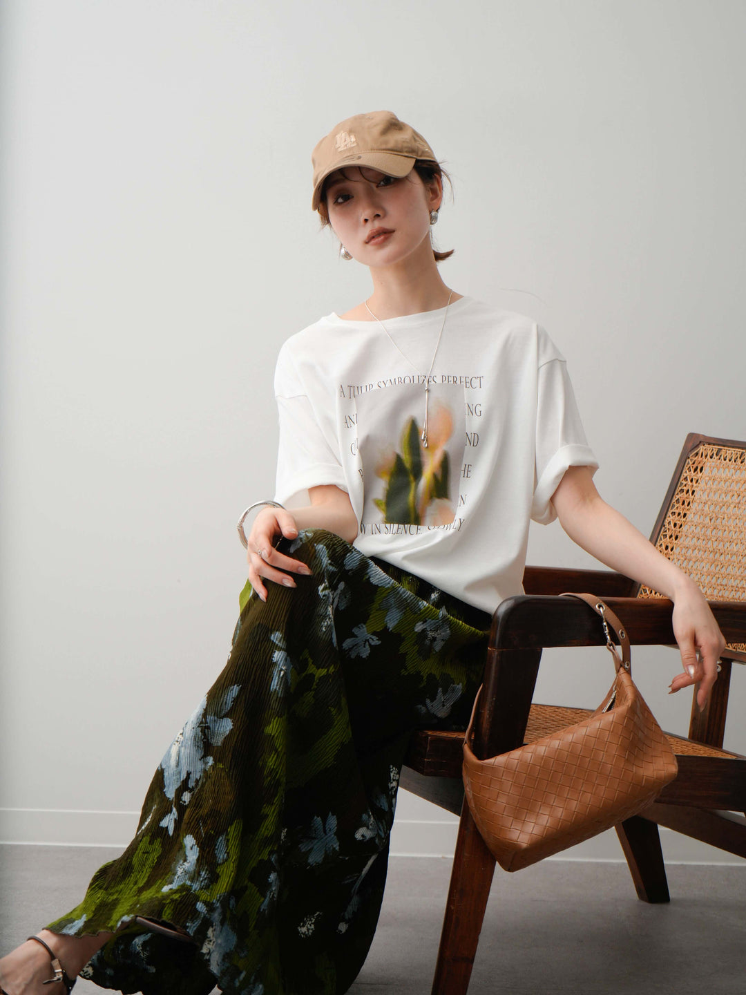 【着回しセット】フラワーフォトTEE+フラワープリントドレープタックパンツ+フラワープリントIラインギャザースカート(3set)