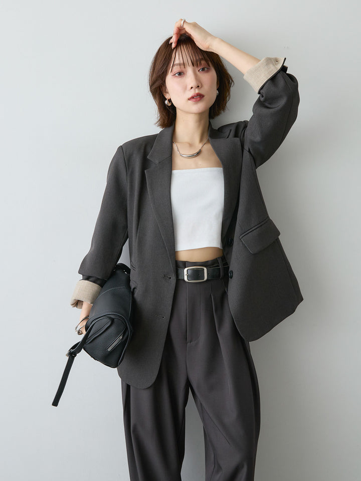 [SET]バイカラーカフステイラードジャケット+選べるアクセセット(2set)