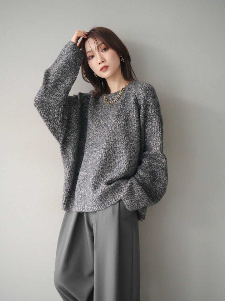 [予約]クルーネック畦編みミックスニット/navy