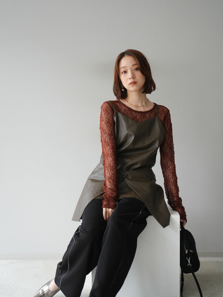 [予約]レイヤードレザーキャミソールチュニック/ブラウン