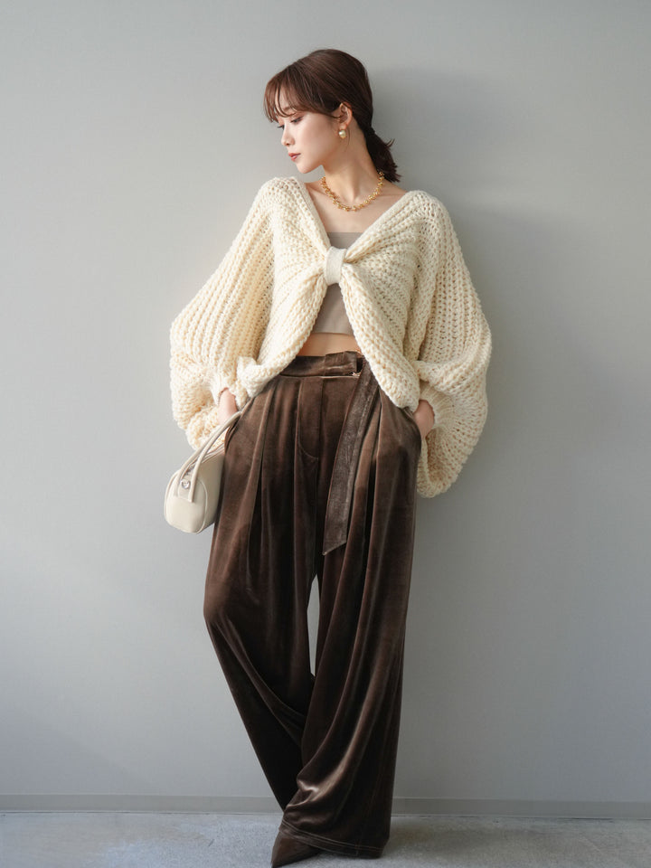 [予約]ベロアベルトスリムパンツ/camel