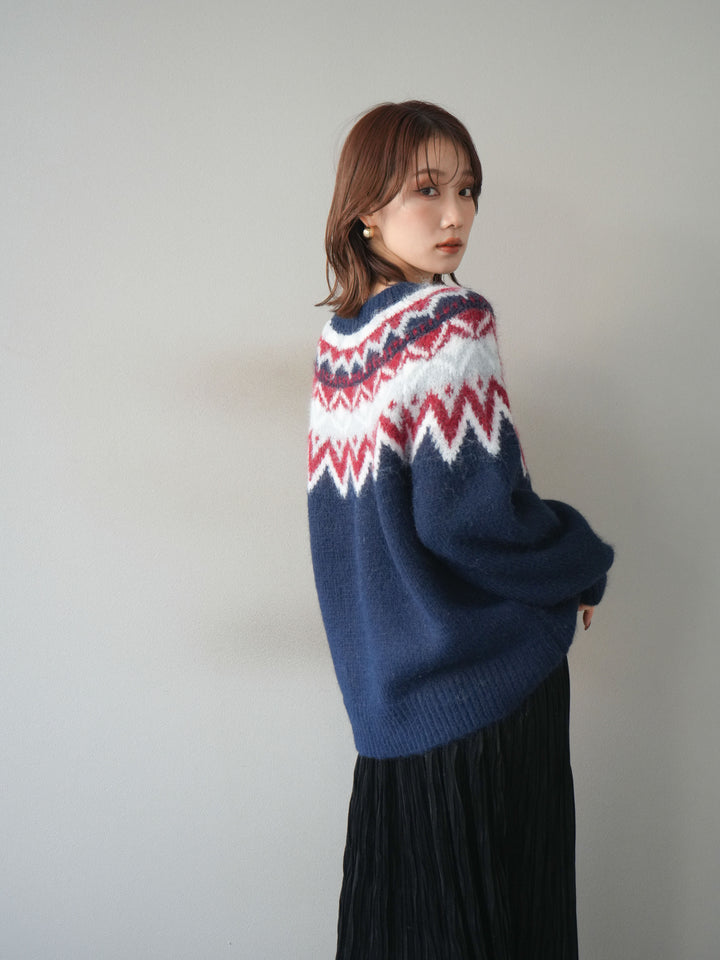 [予約]求心柄オーバーニットプルオーバー/navy