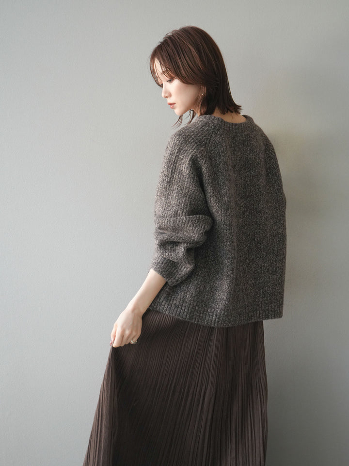 [SET]クルーネック畦編みミックスニット+選べるアクセセット(2set)