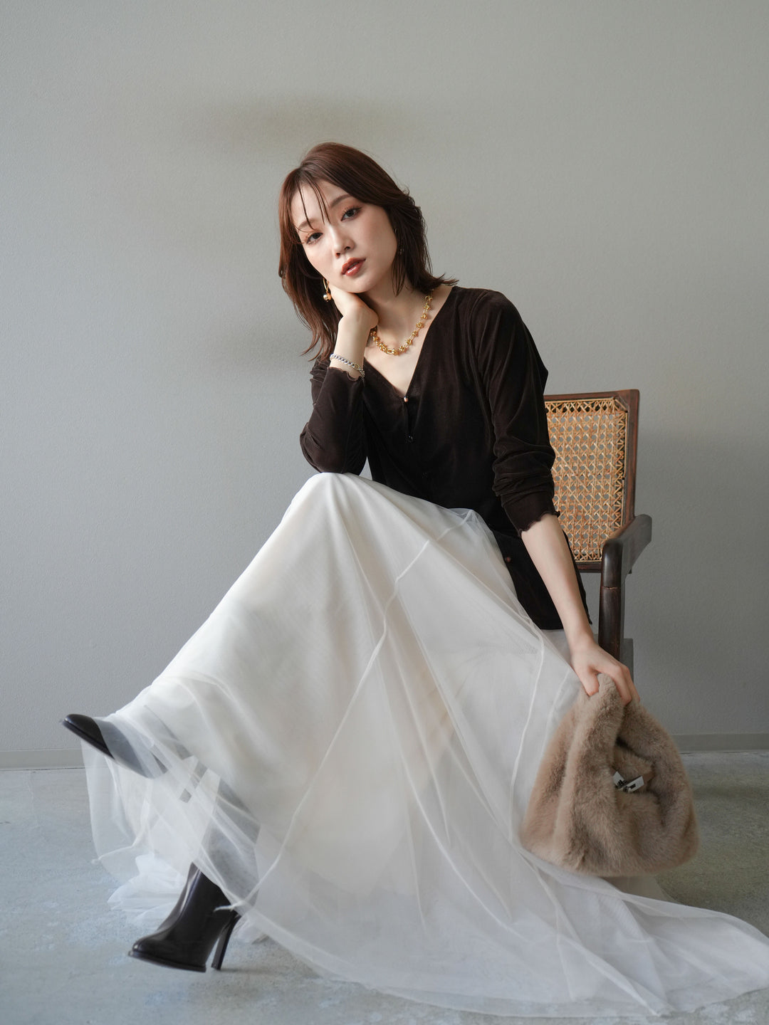 [予約]ベロアカーディガン/brown