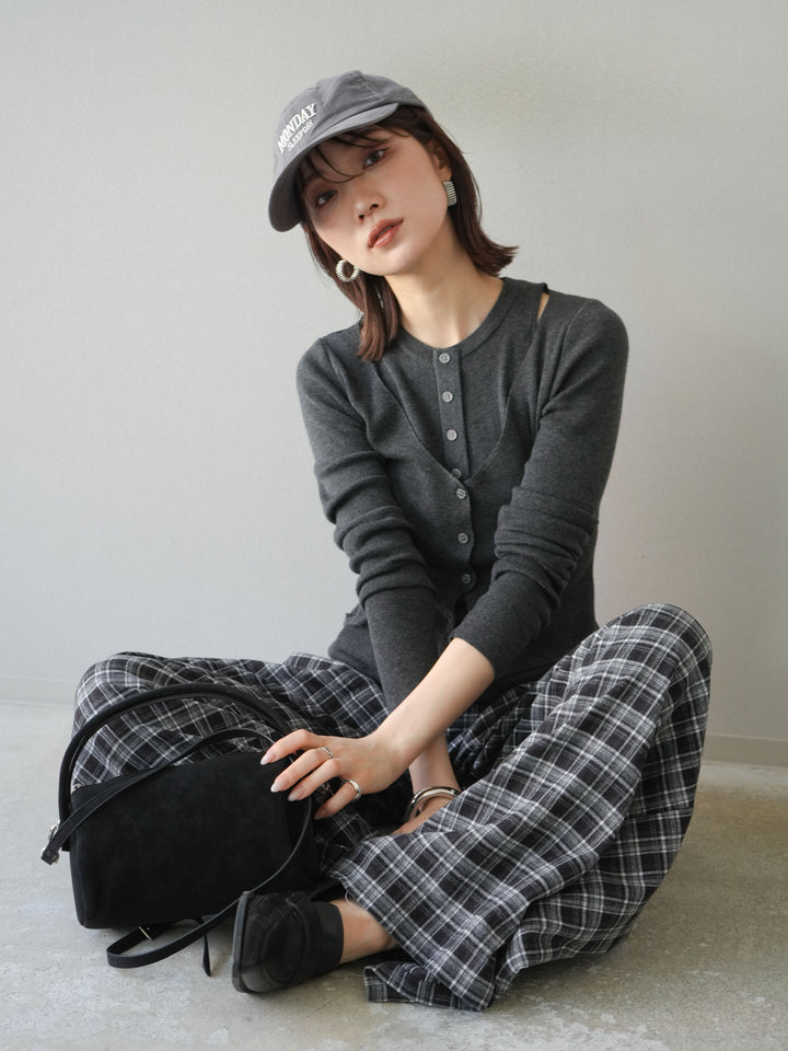 [予約]レイヤードデザインニットカーディガン/チャコール