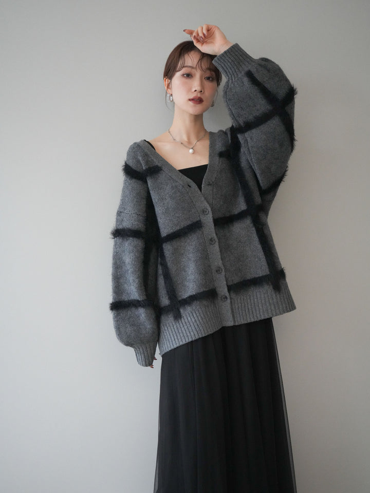 [予約]ミックスシャギーチェックカーディガン/charcoal
