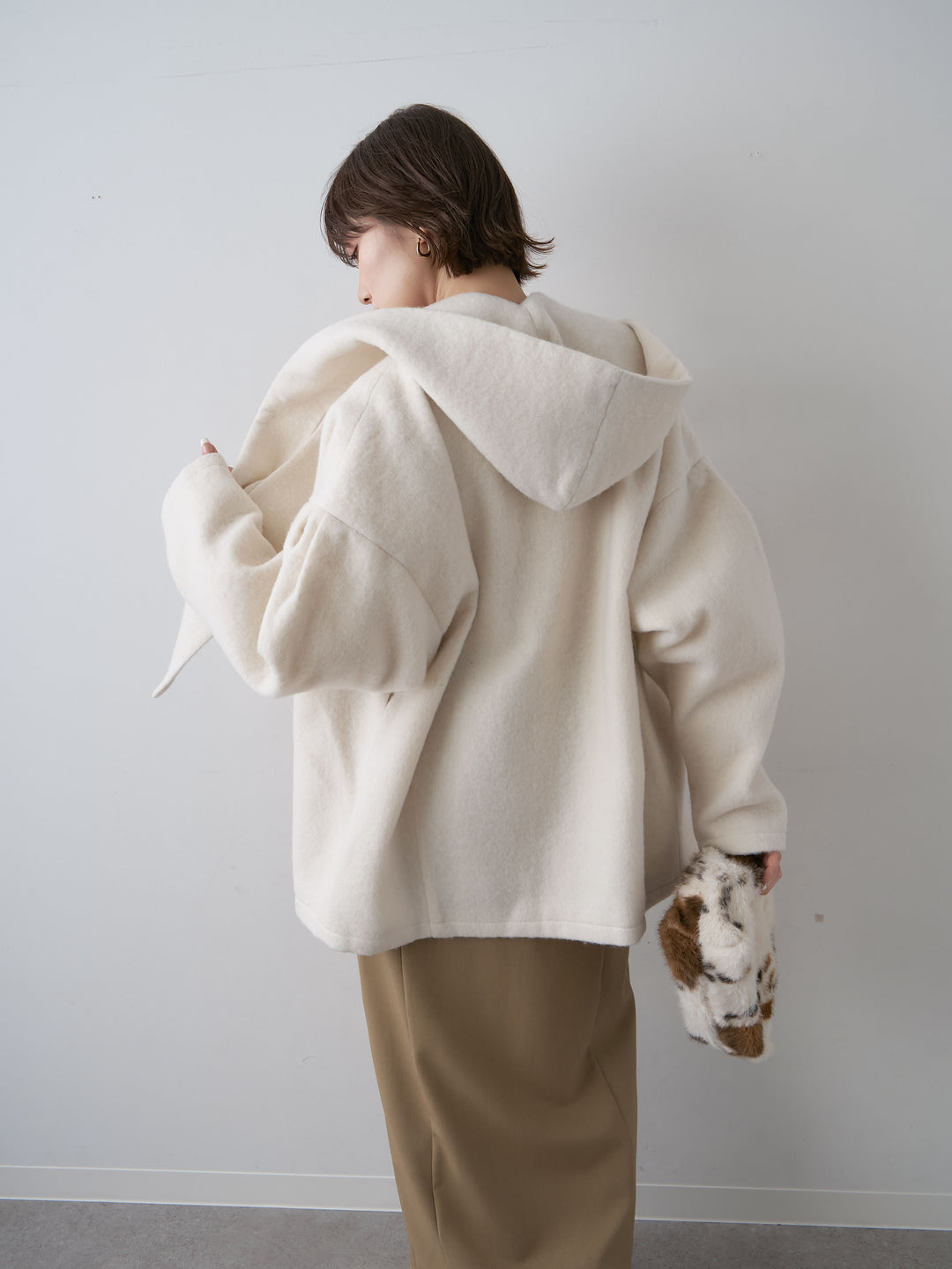 [SET]フードマフ付メランジコート+クレープデシンフラップ付きストレートスカート(2set)