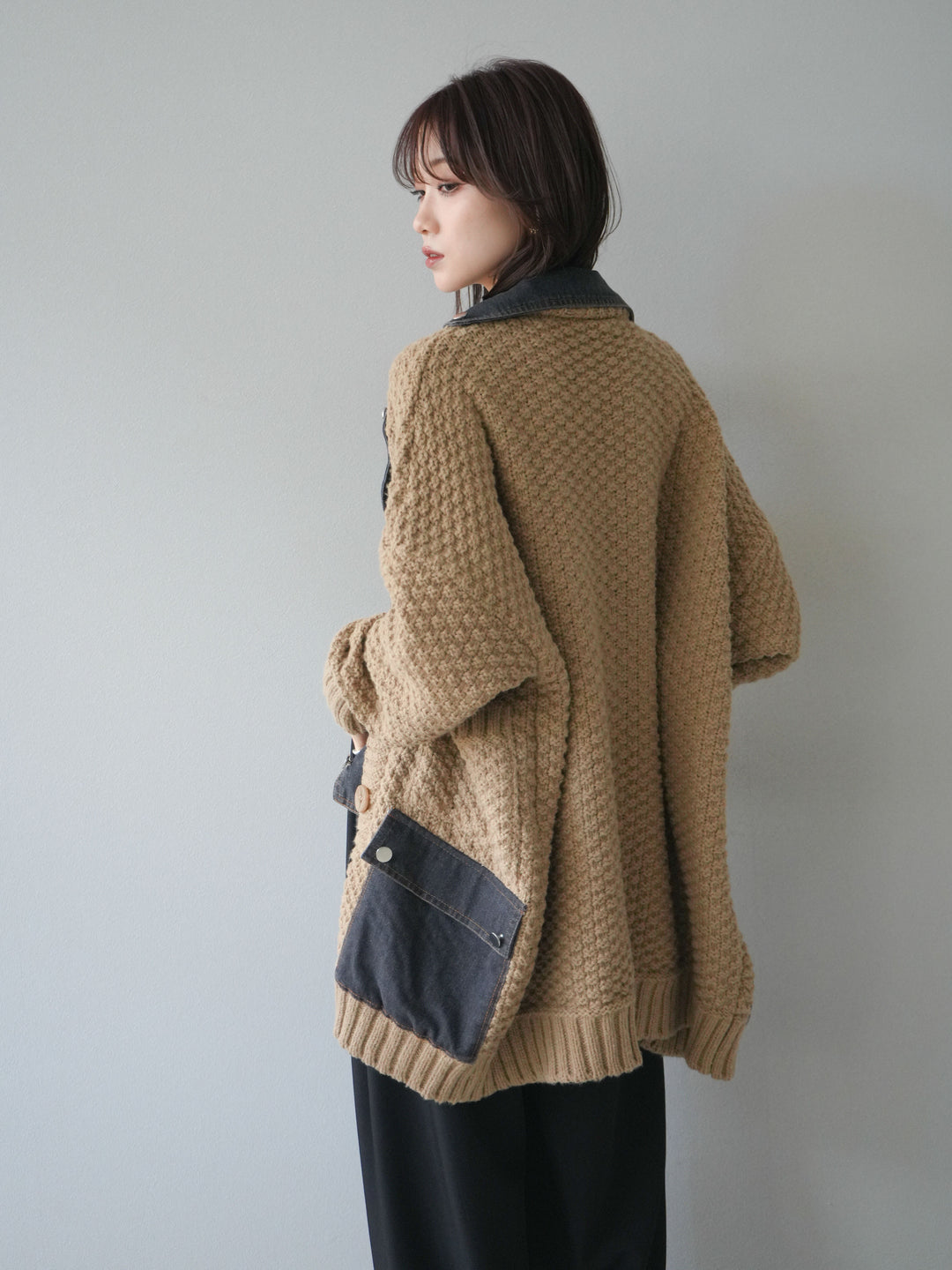 [SET]デニム襟レイヤードニットジャケット+デニム襟レイヤードニットジャケット(2set)