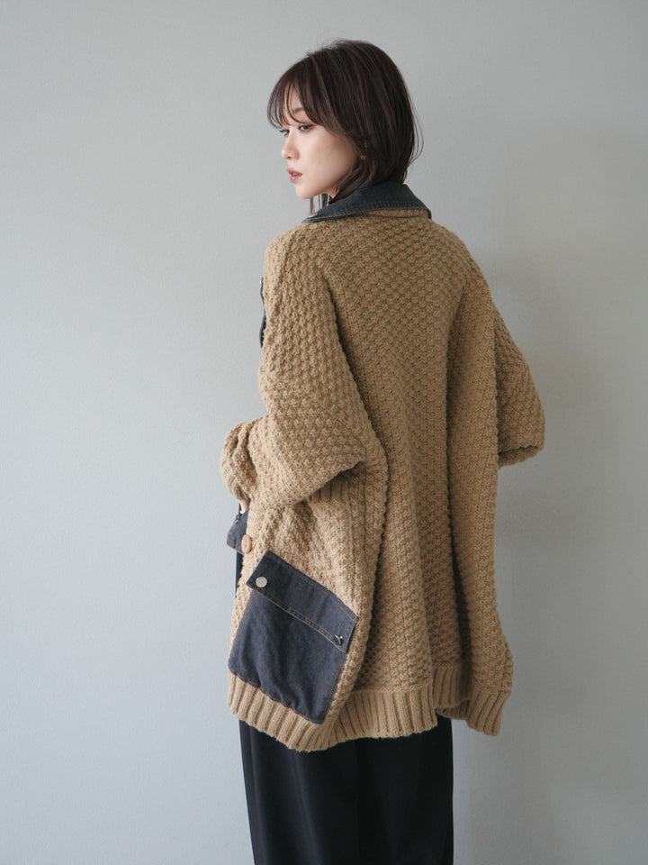 [SET]デニム襟レイヤードニットジャケット+デニム襟レイヤードニットジャケット(2set)