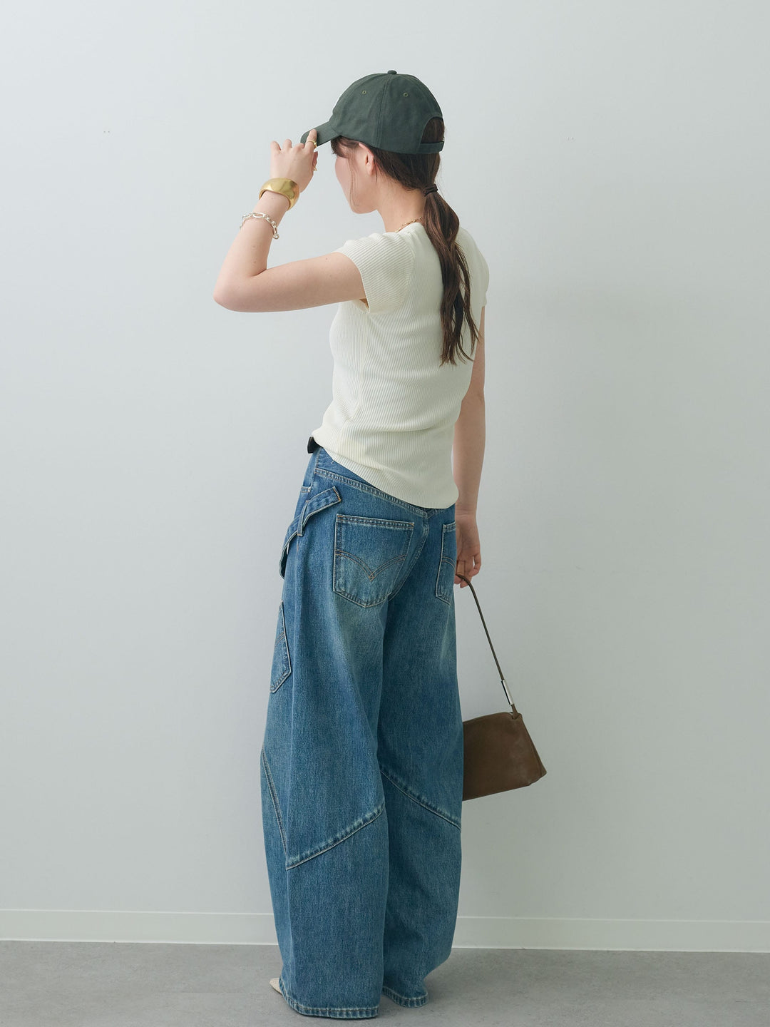[SET]ネックレイヤードヘンリーVネックリブニットトップス+ペインターカーブデニムパンツ(2set)
