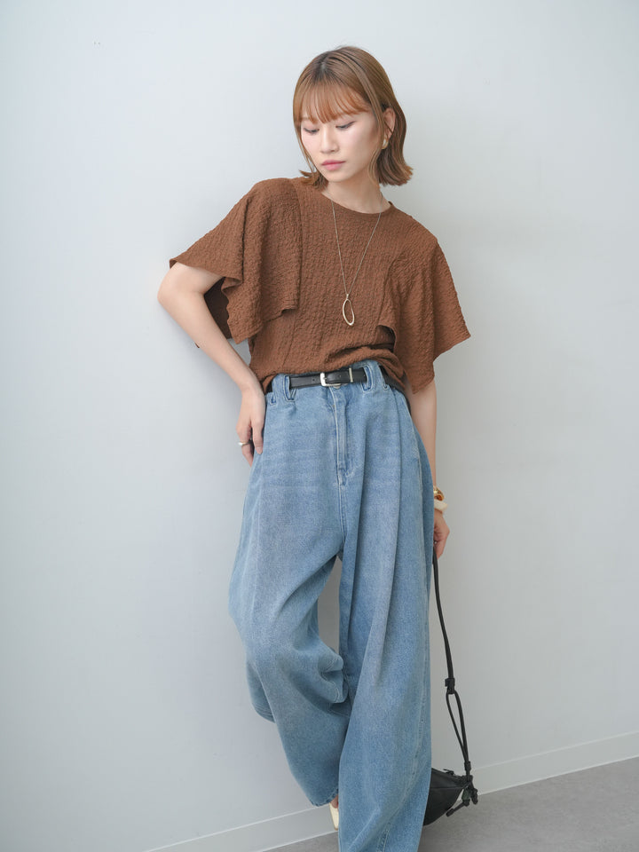 [予約]フクレジャガードケープスリーブトップス/brown
