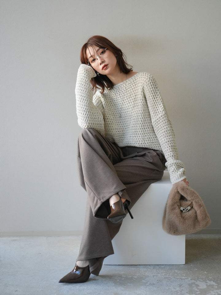 [予約]ネップ透かし編みオーバーニット/ivory