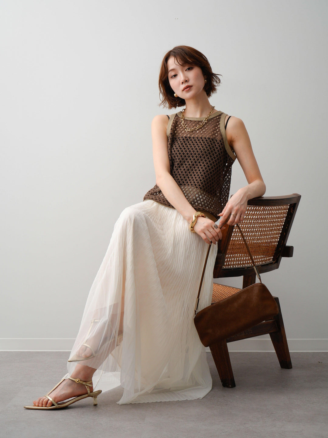 [予約]リブトリムメッシュアメスリトップス/brown
