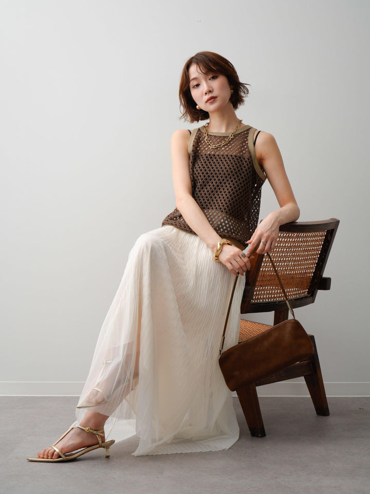 [予約]リブトリムメッシュアメスリトップス/brown