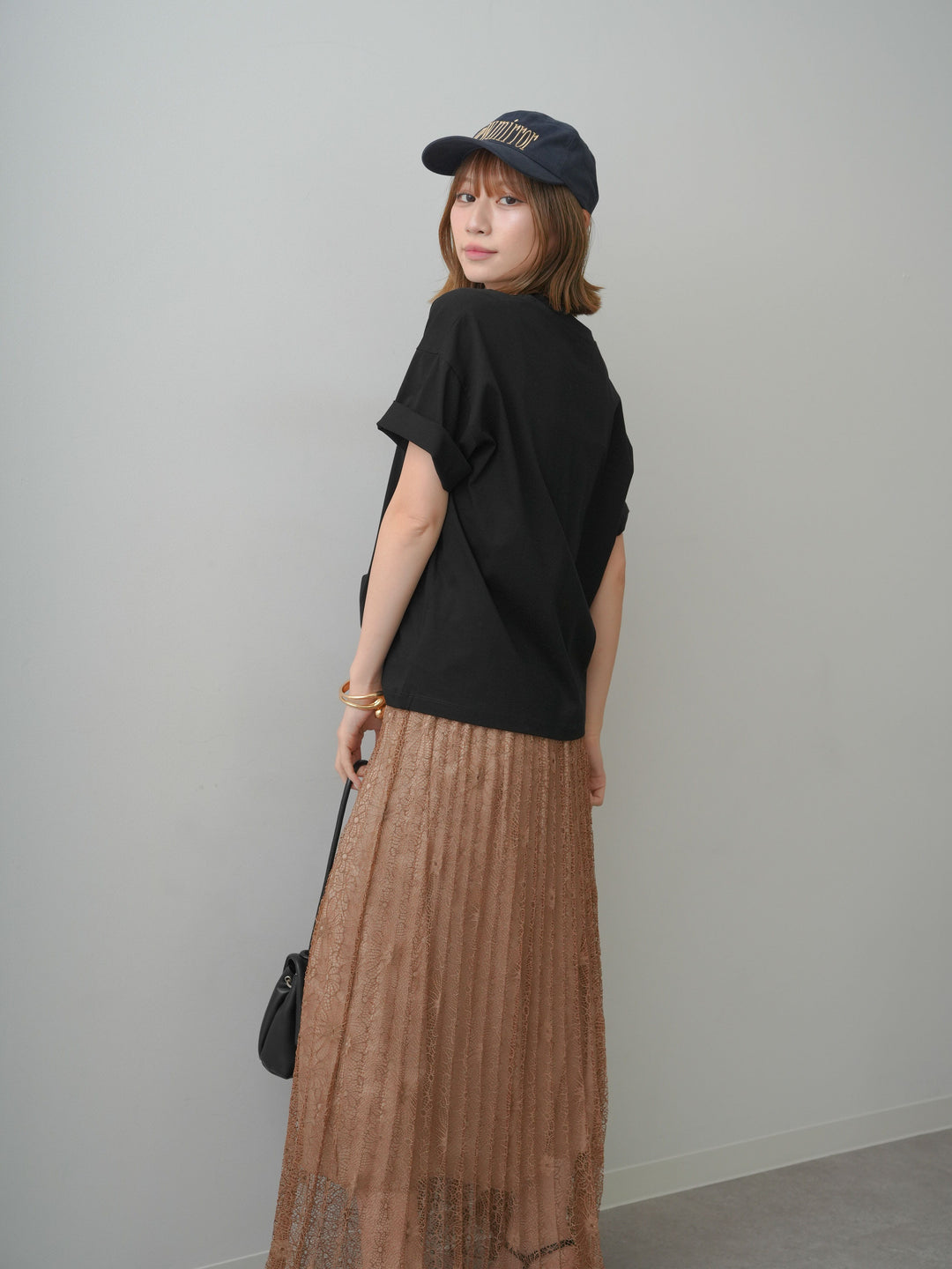[SET]箔プリントボックスTEE+フローラルレースプリーツスカート(2set)