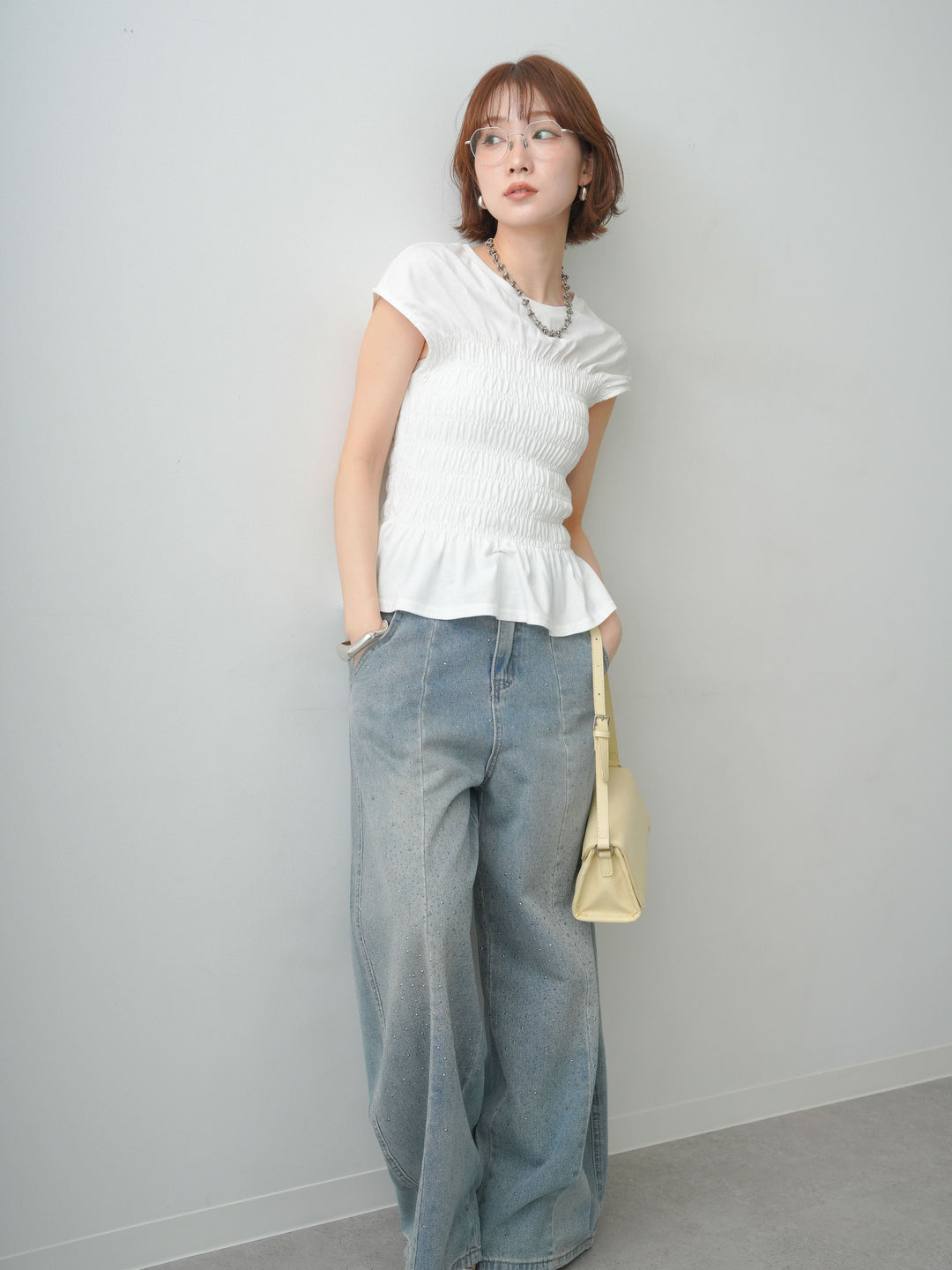 [予約]フレンチスリーブシャーリングトップス/white