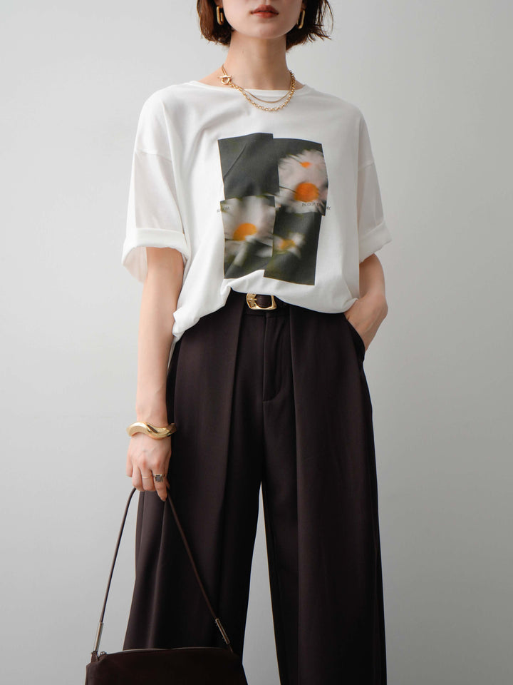 [SET]フラワーフォトTEE+ベルトループデザインワイドパンツ(2set)