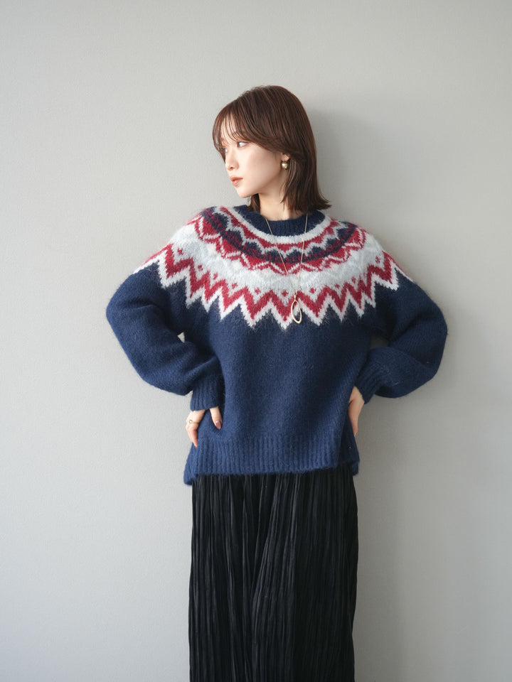 [予約]求心柄オーバーニットプルオーバー/navy