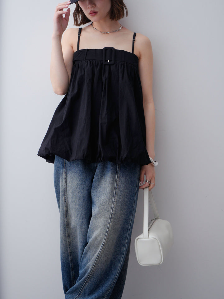 [予約]バックル付バルーンキャミトップス/black
