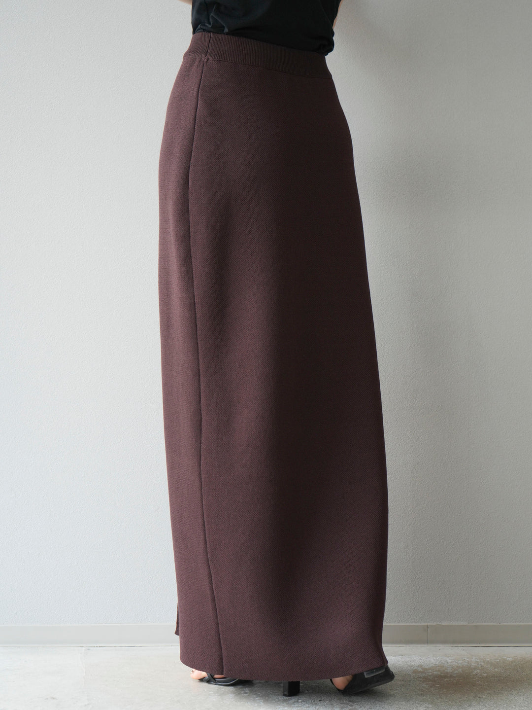 [予約]レーヨンポリIラインニットスカート/ブラウン