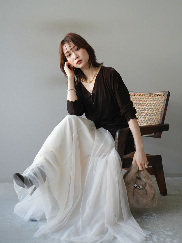 [予約]ベロアカーディガン/brown