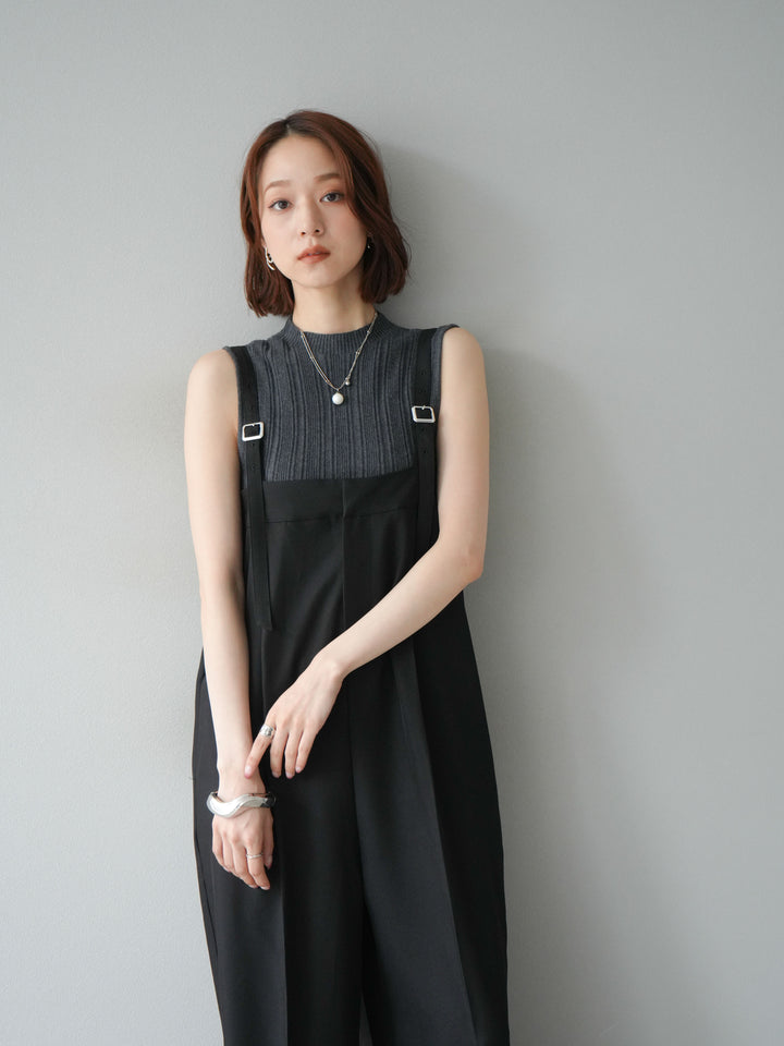 [予約]スリーブレスランダムリブニットトップス/グレー