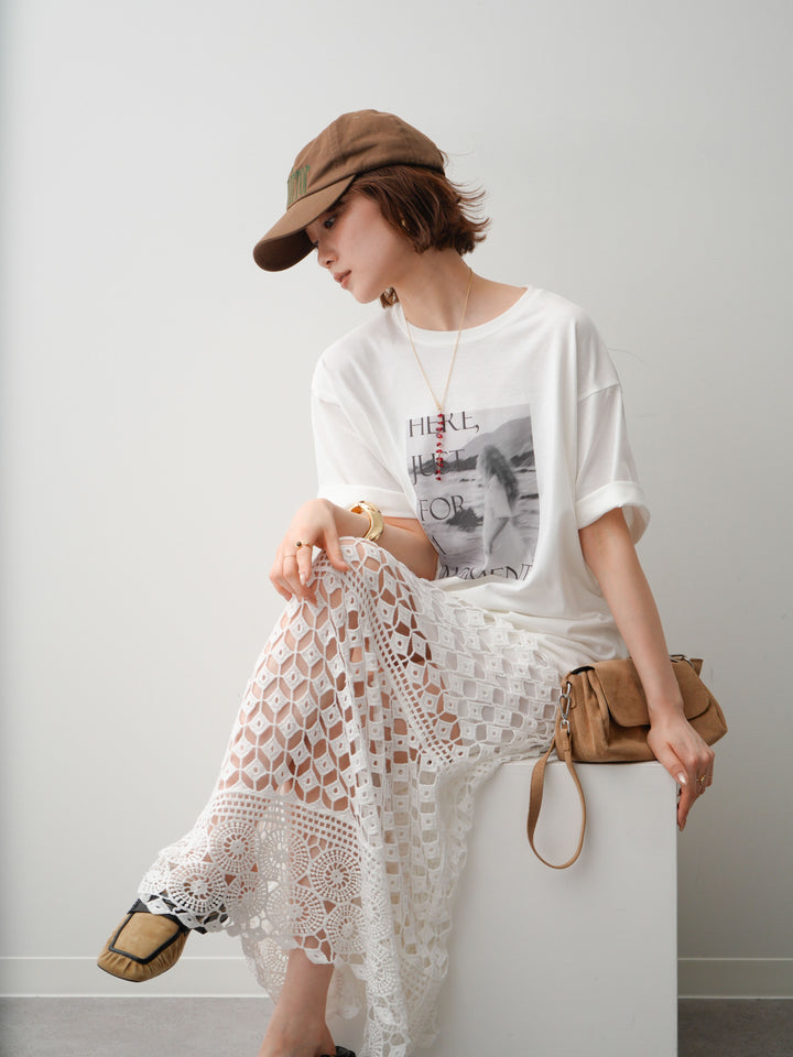 [SET]フォトプリントロゴTEE+クロシェレースIラインスカート(2set)