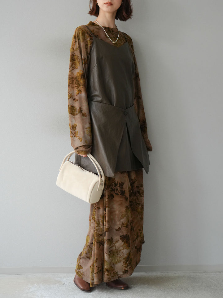 [予約]レイヤードレザーキャミソールチュニック/ブラウン