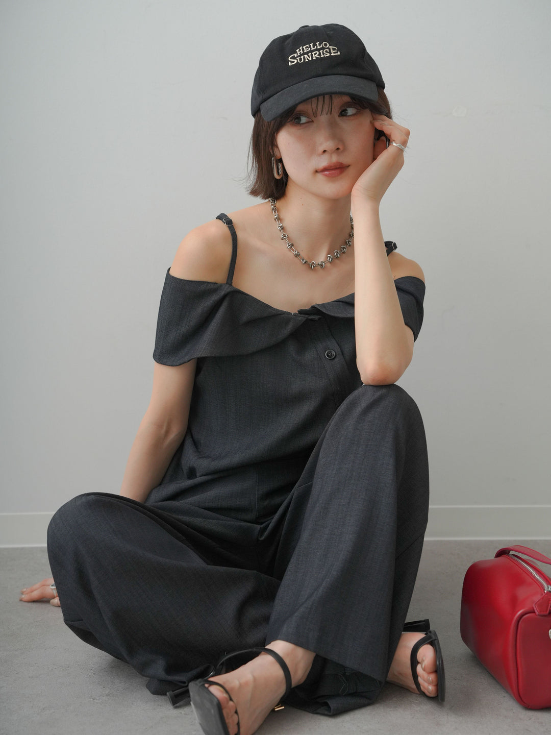 [SET]オフショルテンセルアシメブラウス＆ドレープタックパンツSET UP(2SET)+オフショルテンセルアシメブラウス＆ドレープタックパンツSET UP(2SET)(2set)