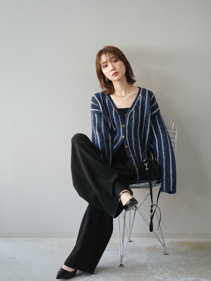 [予約]ベルト付タックワイドパンツ/ブラック