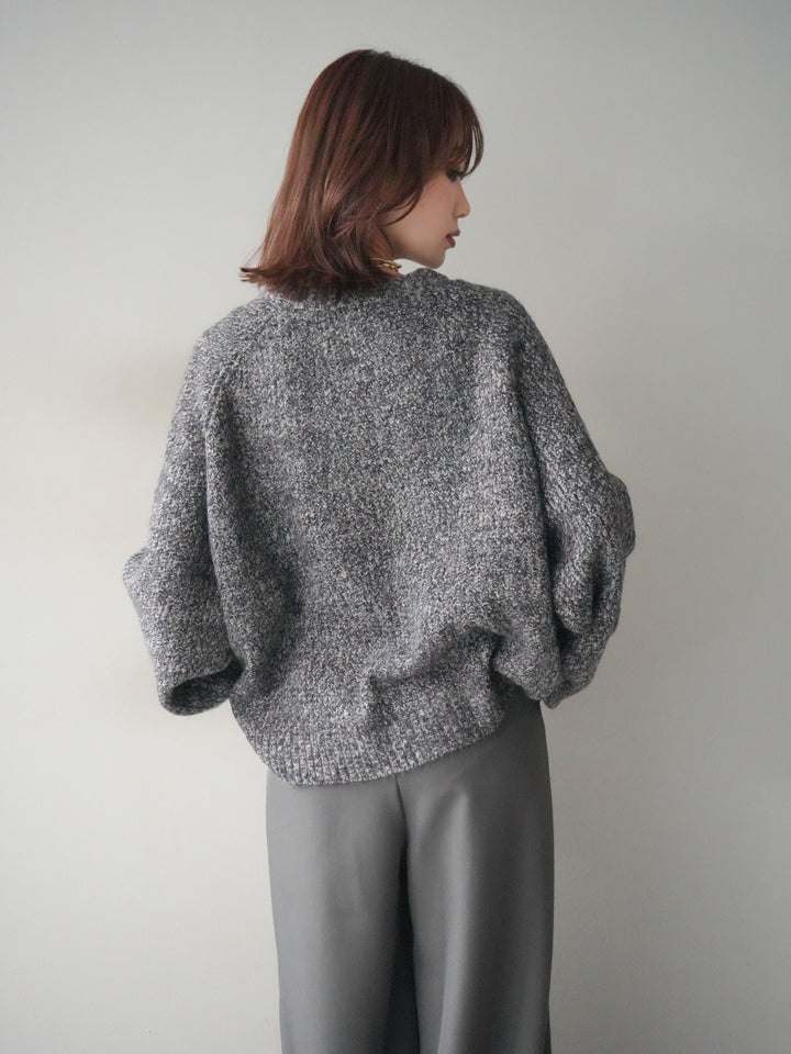 [予約]クルーネック畦編みミックスニット/navy