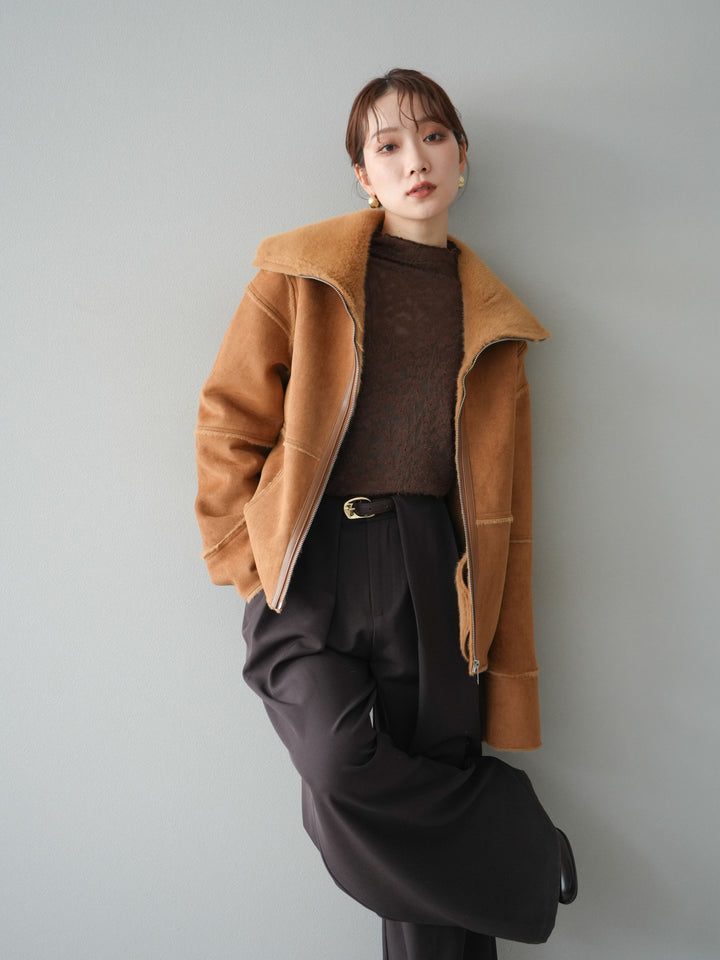 [予約]スタンドカラームートンZIPジャケット/camel