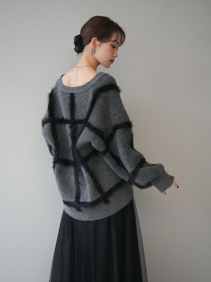 [予約]ミックスシャギーチェックカーディガン/charcoal