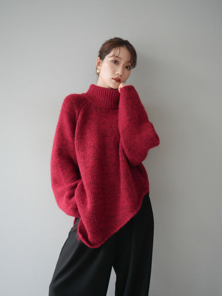 [予約]アシンメトリーハイネックニットプルオーバー/red
