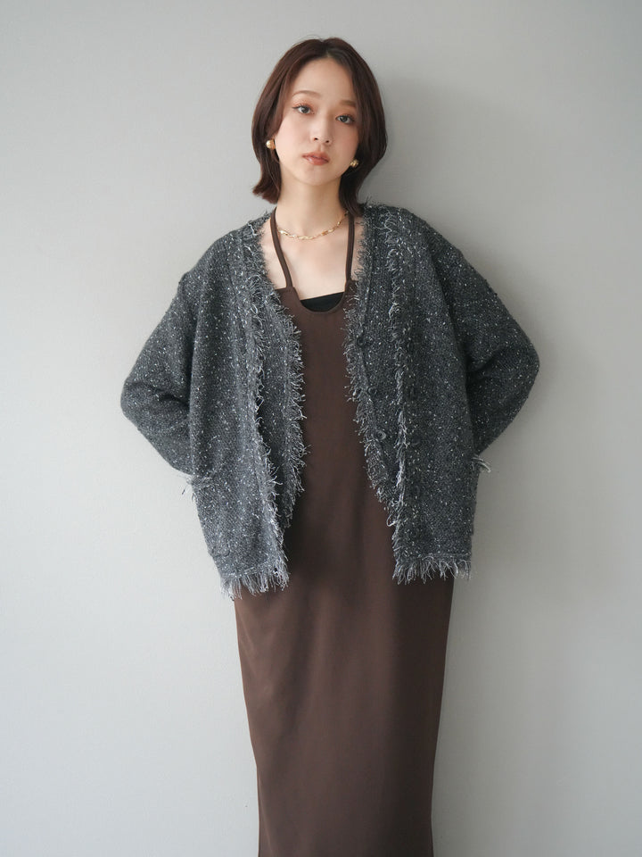 [予約]ネップフリンジニットカーディガン/ gray
