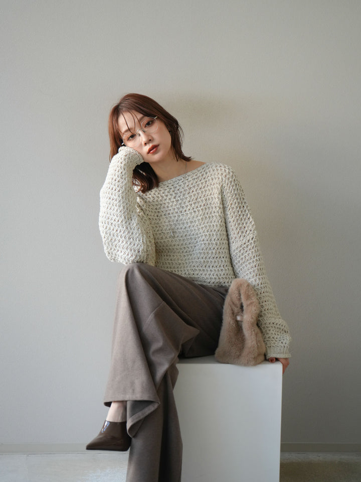 [予約]ネップ透かし編みオーバーニット/ivory