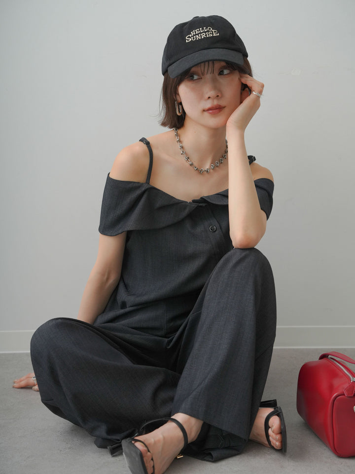 [SET]オフショルテンセルアシメブラウス＆ドレープタックパンツSET UP(2SET)+選べるアクセセット(2set)