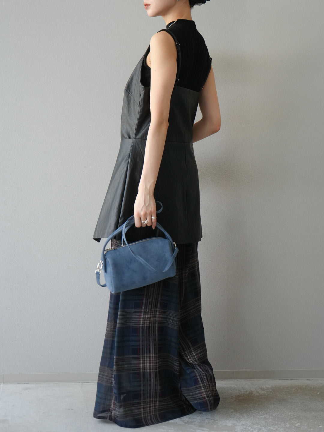 [予約]レイヤードレザーキャミソールチュニック/ブラック