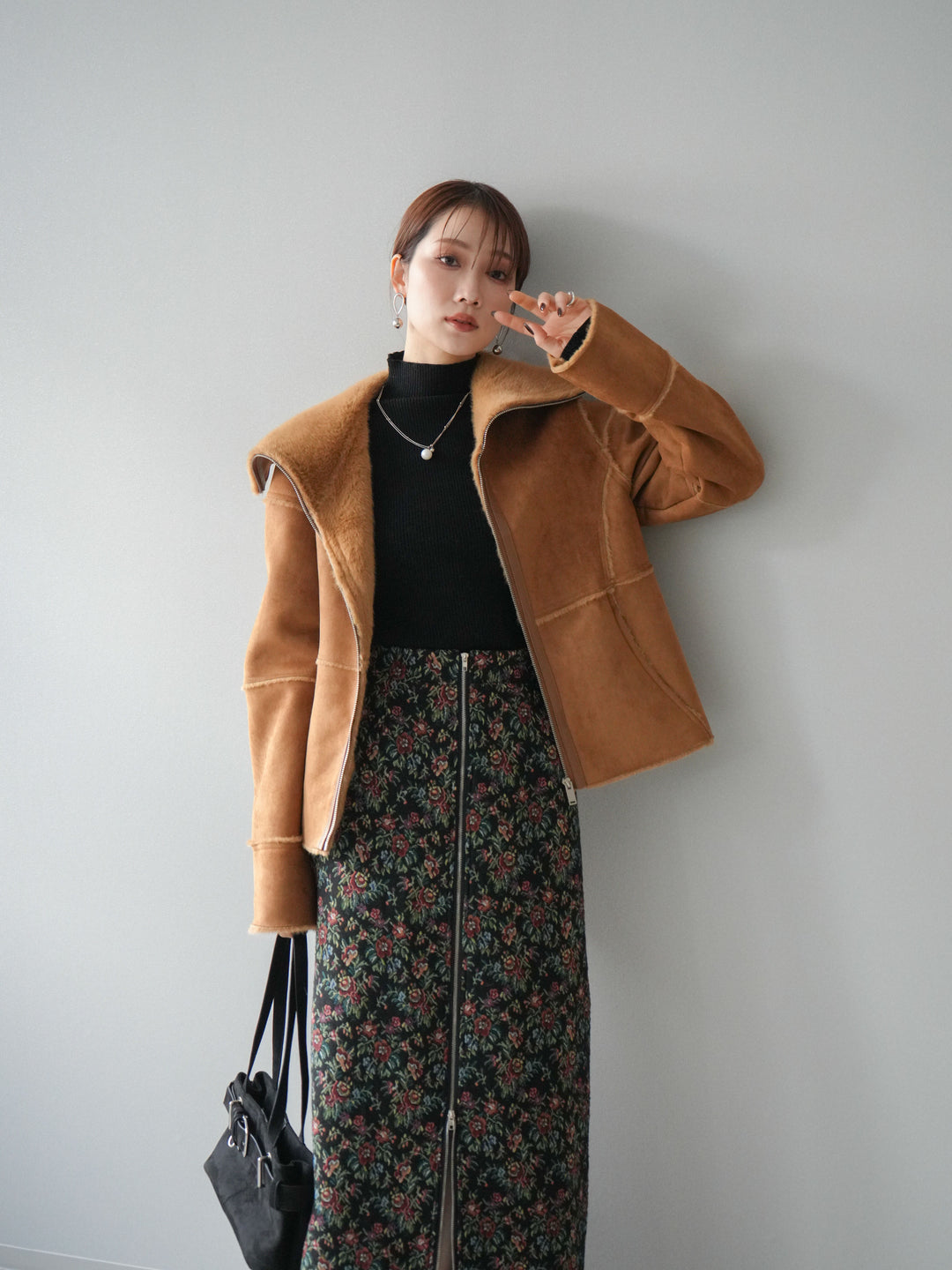 [予約]スタンドカラームートンZIPジャケット/camel