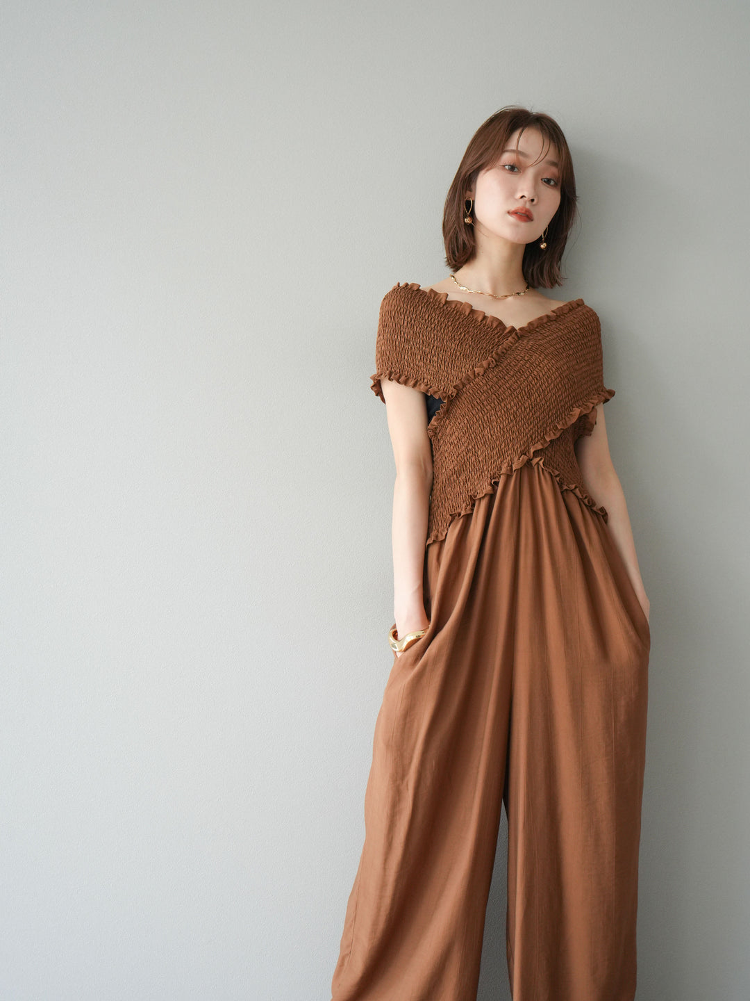 [SET]シャーリングクロスサロペット+シャーリングクロスサロペット(2set)