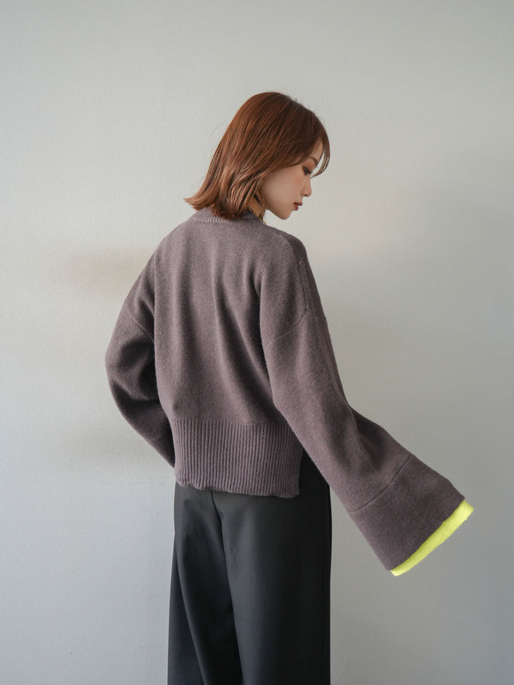 [予約]袖レイヤード配色ニットプルオーバー/brown
